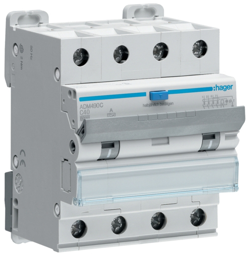 Дифференциальный автоматический выключатель Hager 4P 6kA C-40A 30mA A (ADM490C)