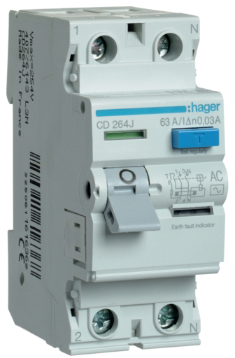 Дифференциальное реле Hager 2P 6kA 16A 10mA A (CCA216D)