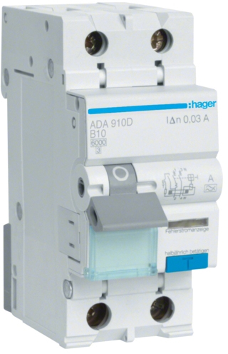 Hager 1P+N 6kA B-10A 30mA A (ADA910D)