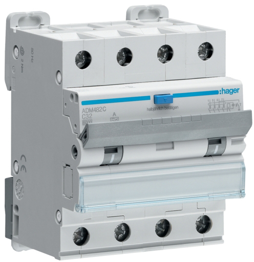Дифференциальный автоматический выключатель Hager 4P 6kA C-32A 30mA A (ADM482C)