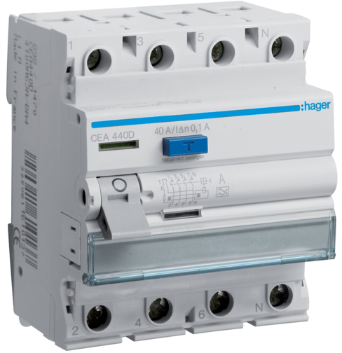 Дифференциальное реле Hager 4P 6kA 40A 100mA A (CEA440D)