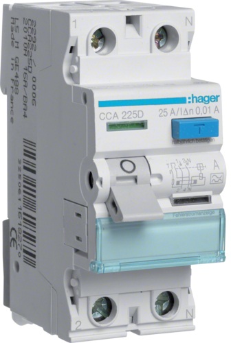 Дифференциальное реле Hager 2P 6kA 25A 10mA A (CCA225D)