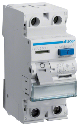 Дифференциальное реле Hager 2P 6kA 40A 300mA A (CFA240D)