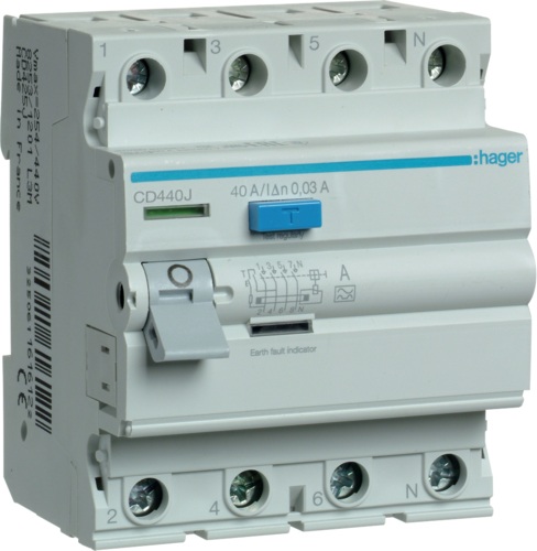 Дифференциальное реле Hager 4P 40A 30mA A (CD440J)