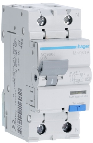Hager 1P+N 6kA C-16A 10mA A (AC966J)