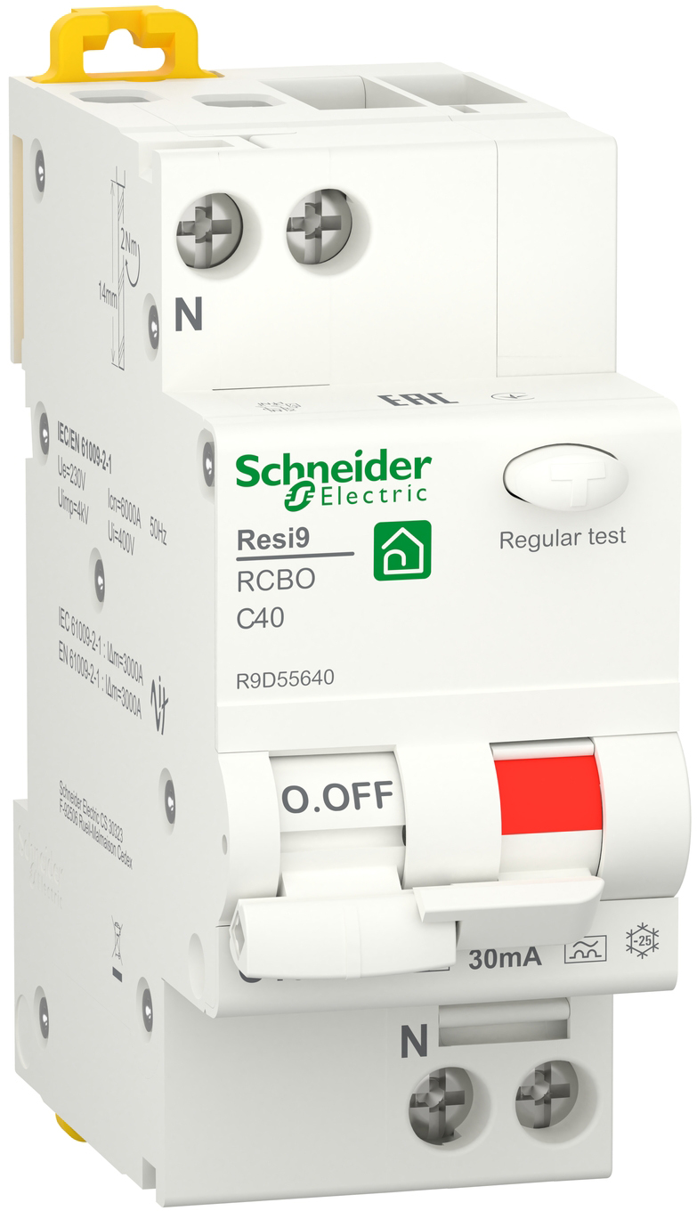 Диференціальний автоматичний вимикач Schneider Electric RESI9 6kA 1P+N 40A C 30mA А (R9D55640)