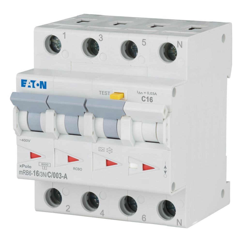 Дифференциальный автоматический выключатель Eaton mRB6-16/3N/C/003-A (120660)