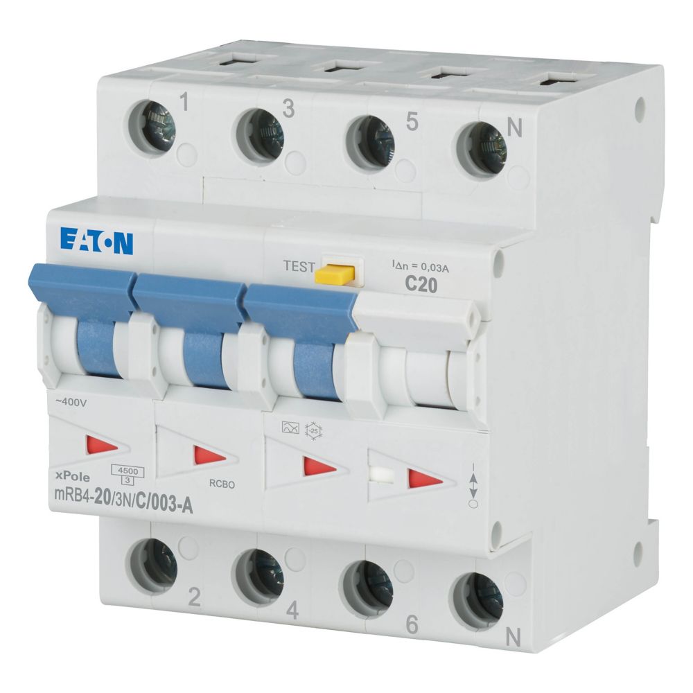 Дифференциальный автоматический выключатель Eaton mRB4-20/3N/C/003-A (120677)