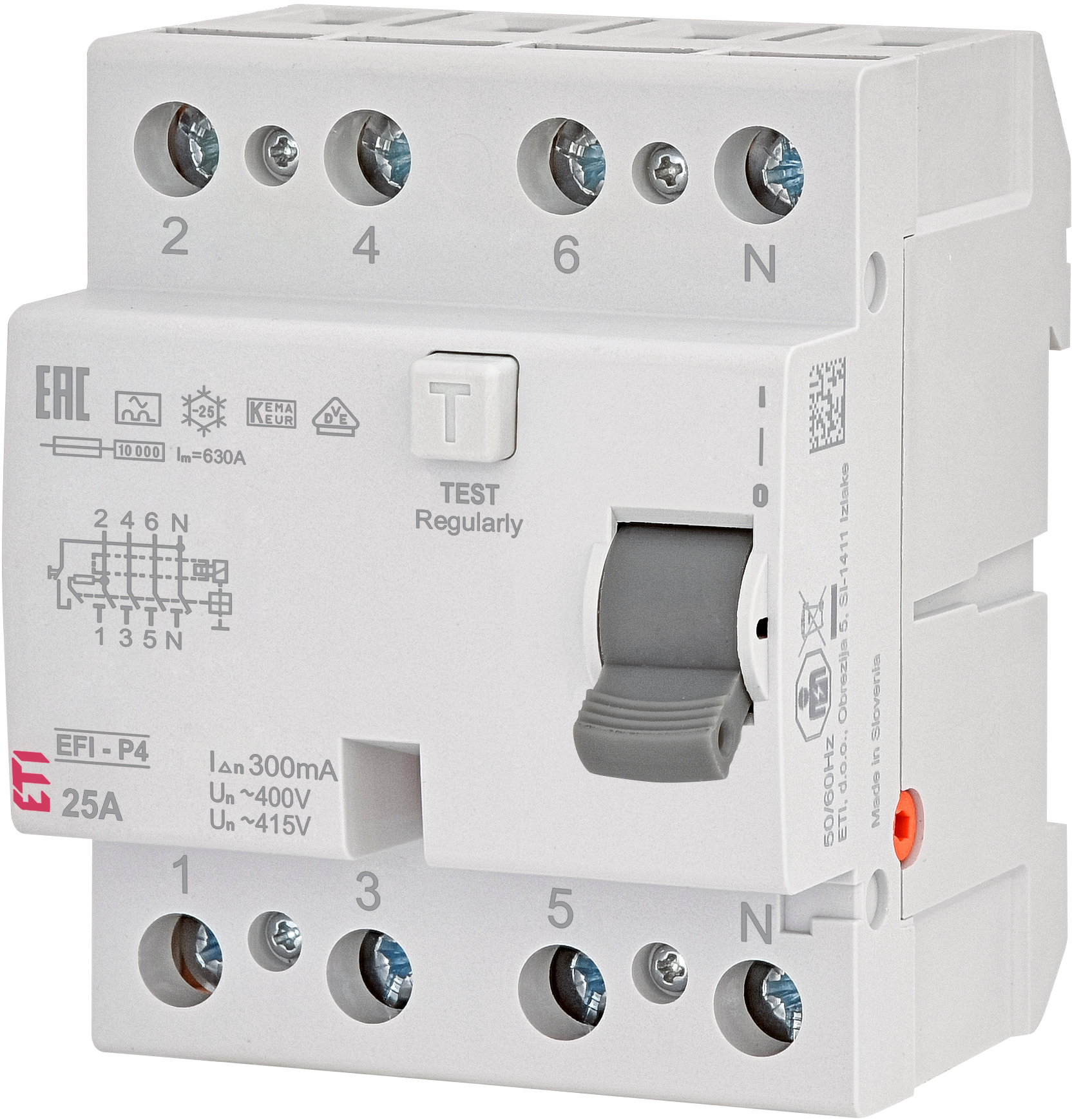 Дифференциальное реле ETI EFI6-P4 AC 25/0.03 (002061651)