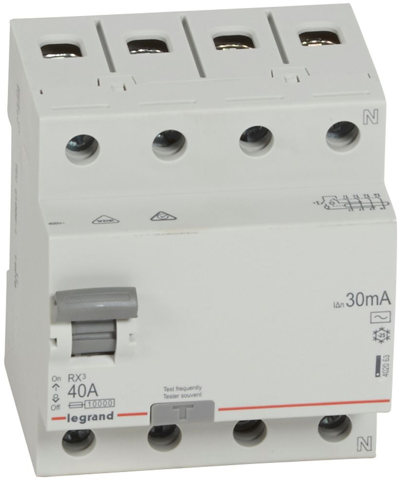 Дифференциальное реле Legrand RX3 4P 40А 30mA AC (402063)