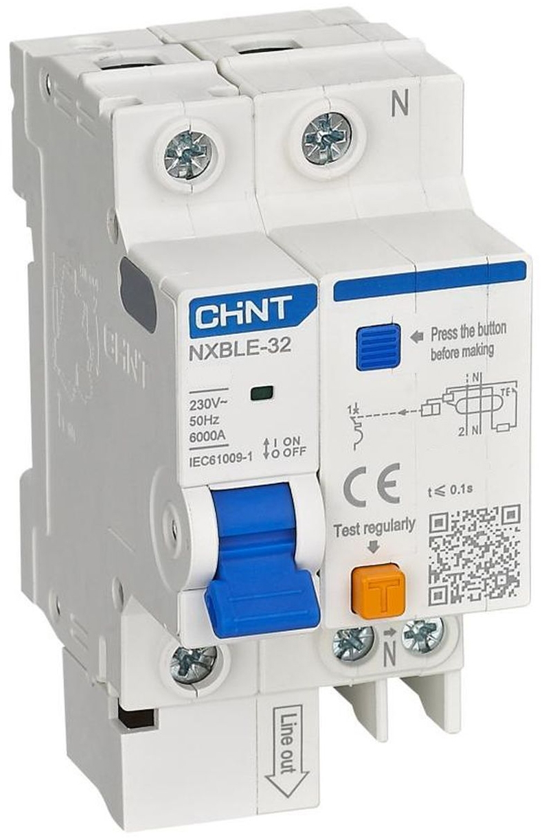 Дифференциальный автоматический выключатель Chint NXBLE-32 6kA 1P+N 16A C 30mA АС (819392)