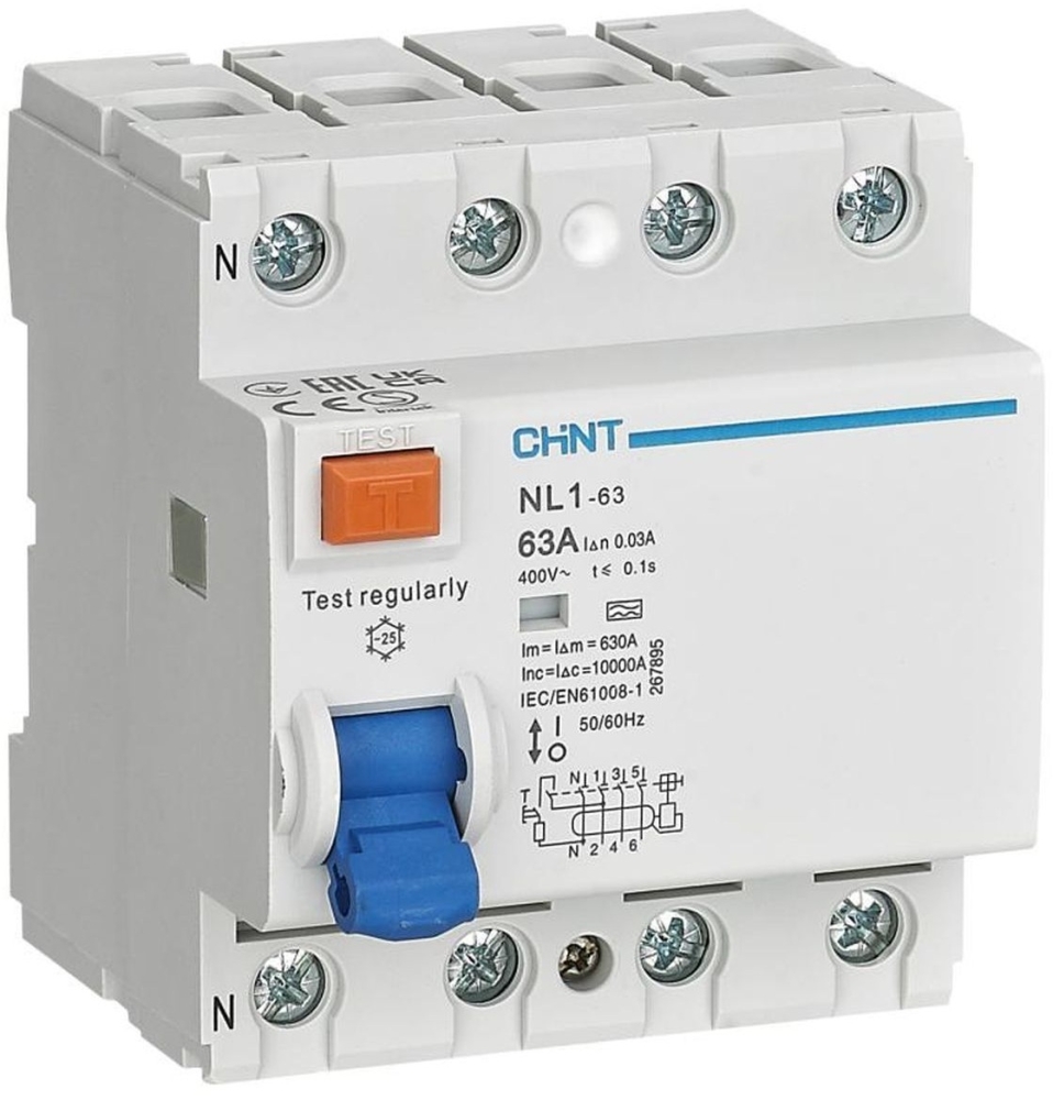 Chint NL1-63 6kA 4P 25A 30mA АС (200223)