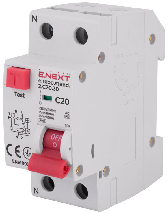 Выключатель дифференциального тока E.NEXT e.rcbo.stand.2.C20.30 (s034104)