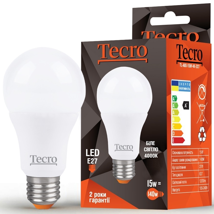 Tecro 15W E27 4000K (TL-A60-15W-4K-E27)