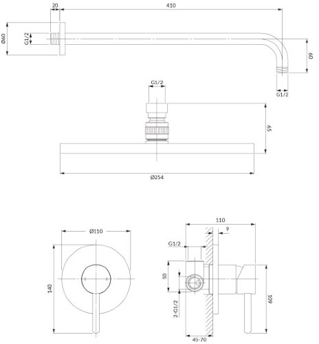 Omnires Y Graphite SYSY36GR Габаритні розміри