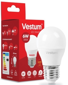 Лампа Vestum G45 6W 3000K E27 (1-VS-1202)