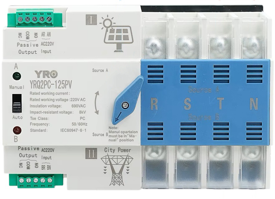 Автоматичне введення резерву YRO YRQ2PC-125PV, 3P, 125A (YRQ2PC-125PV-3P)