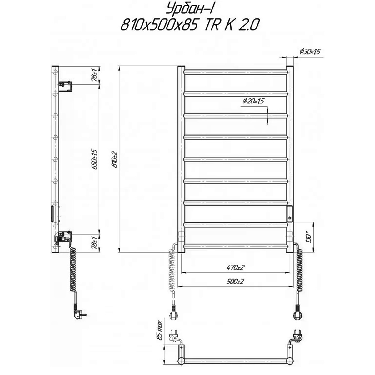 Mario Урбан-I 810x500/85 TR K 2.0 білий матовий (2.3.8300.10.WM) Габаритні розміри