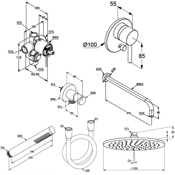 Kludi Bozz 7in1 (38624N) Габаритные размеры