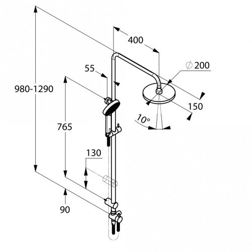 Kludi Dual Shower System 660910500 Габаритні розміри