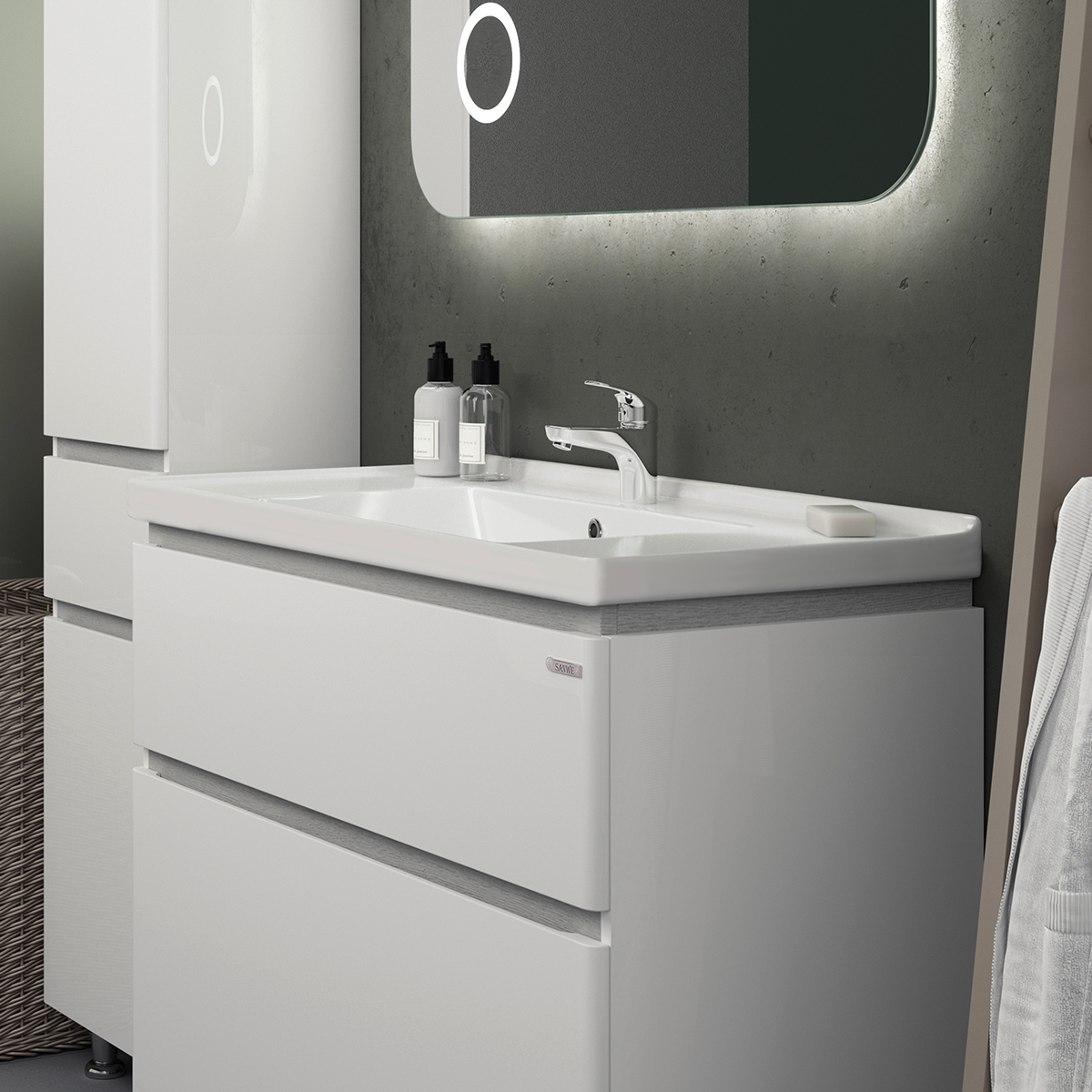 Тумба Sanwerk Амата белая с умывальником Idea 80 см (MV0000895) цена 16995 грн - фотография 2