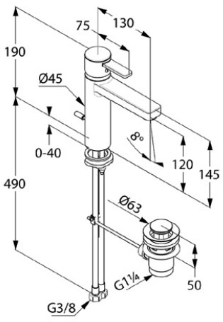 Kludi Zenta XXL 382640575 Габаритні розміри