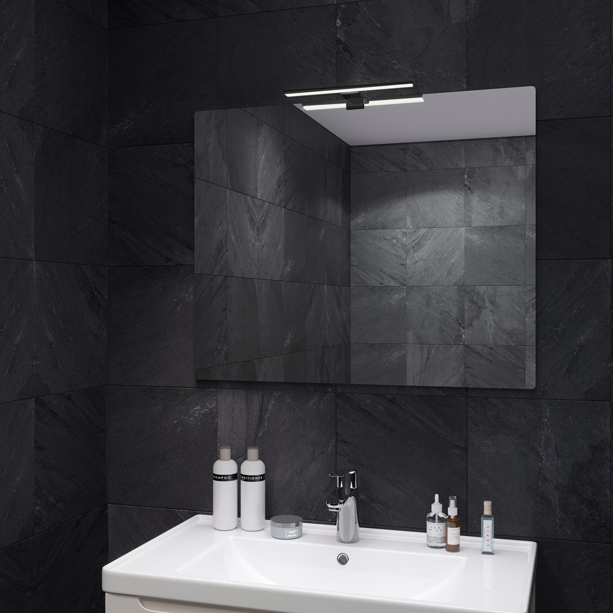 Купити дзеркало Sanwerk Сімплі Мініма 80x65 зі світильником Led Смарт black AL 30 см (ZS0000350) в Ужгороді