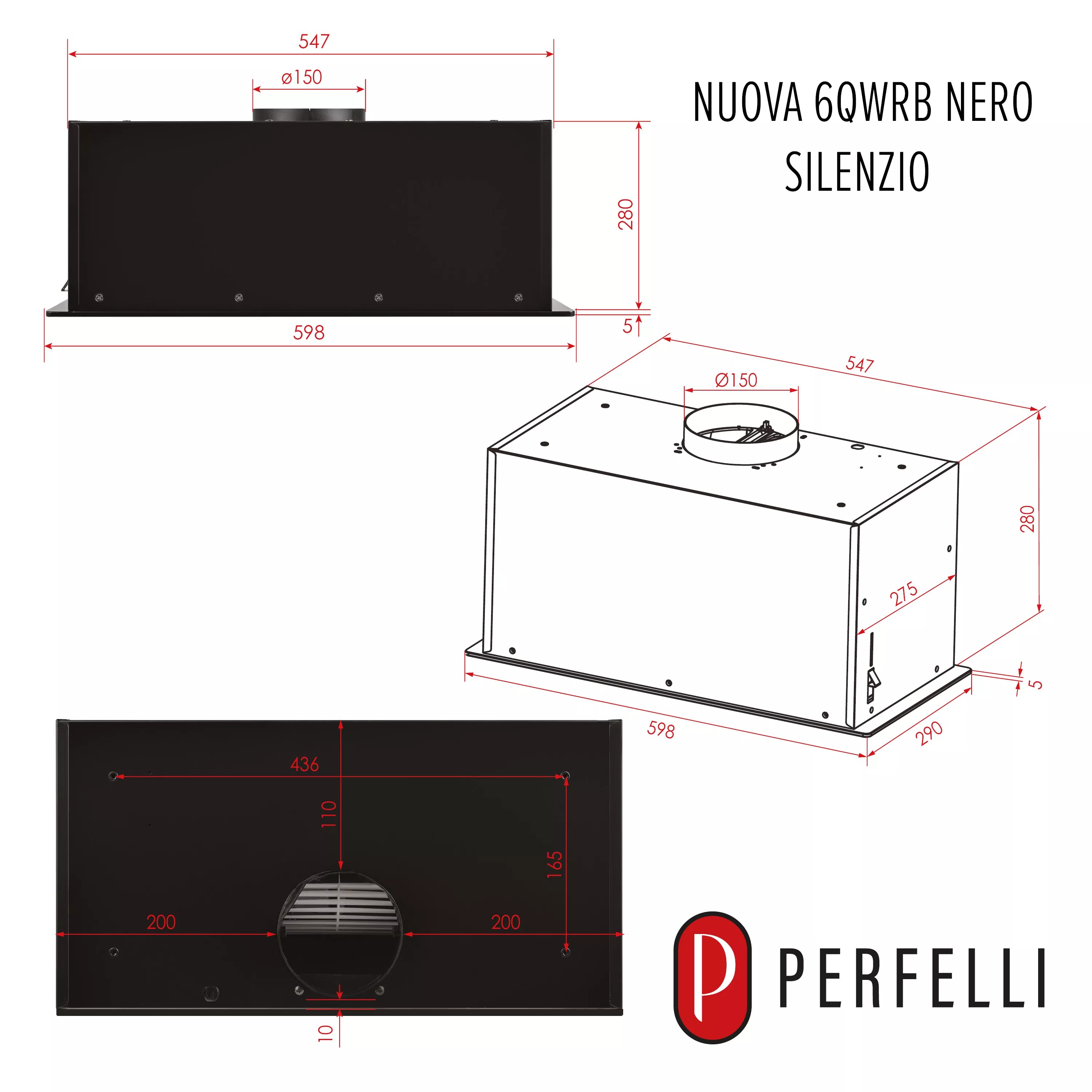 Perfelli Nuova 6QWRB Nero Silenzio Габаритные размеры