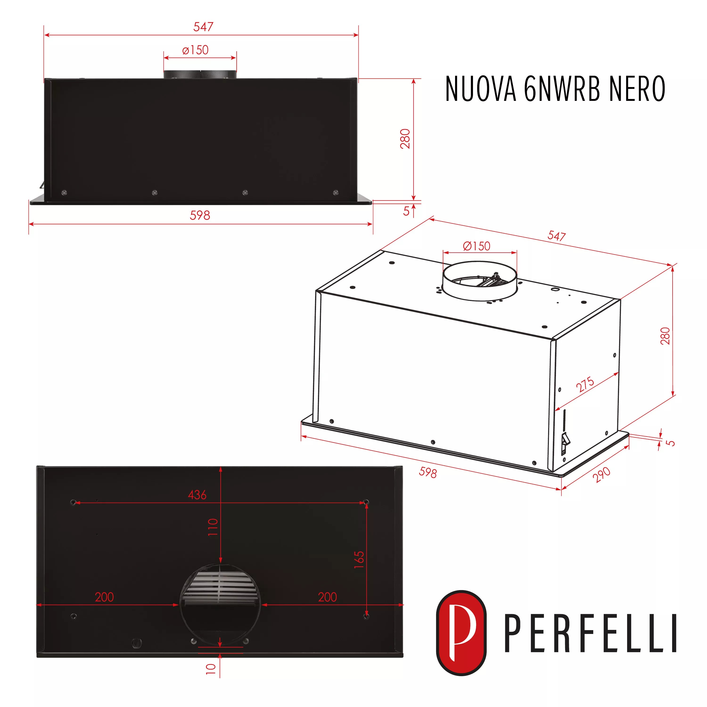 Perfelli Nuova 6NWRB Nero Габаритные размеры