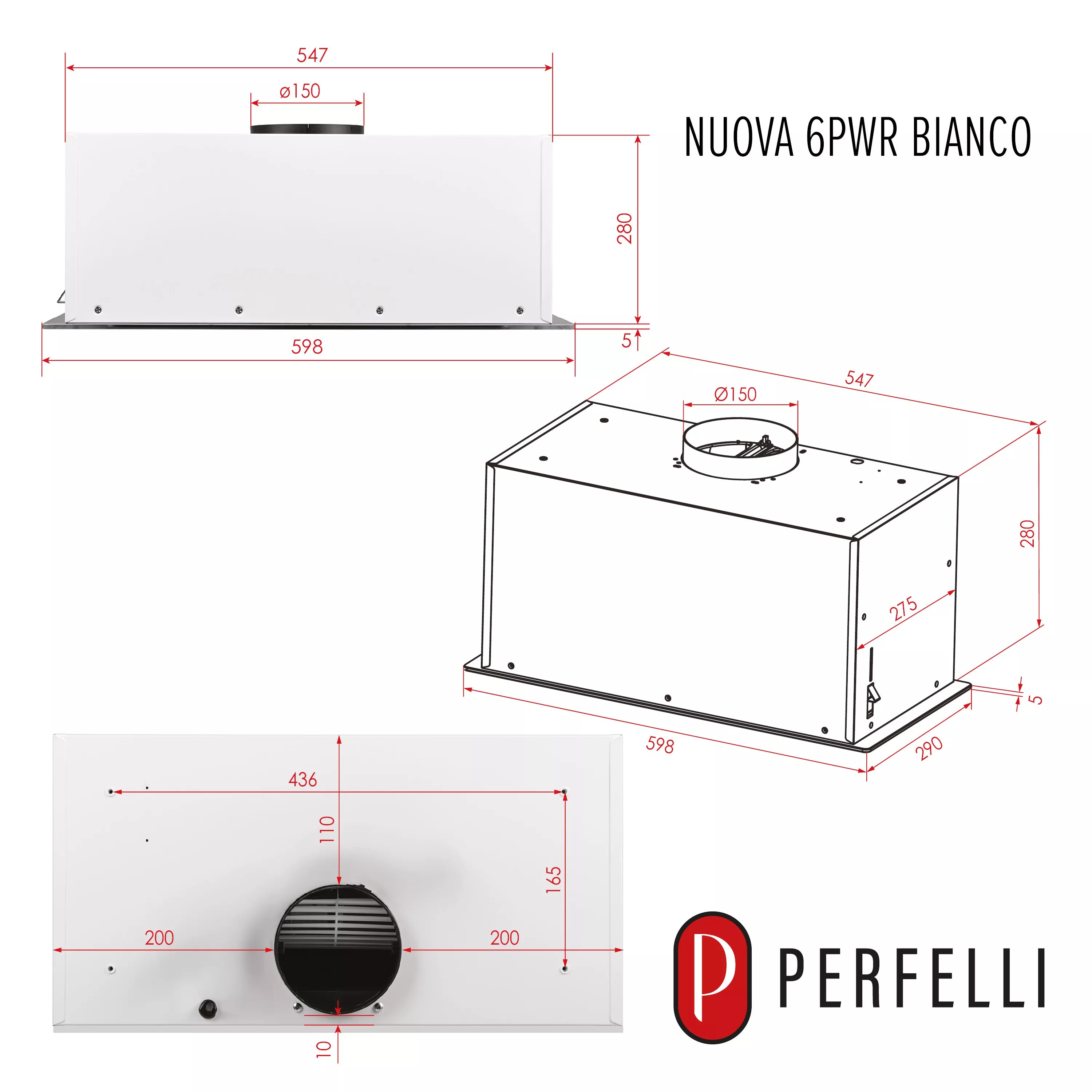 Perfelli Nuova 6PWR Bianco Габаритные размеры