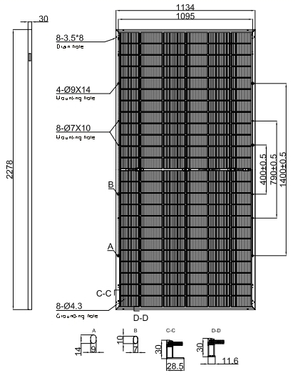 HY Solar HY-NT10/72GDF - 590W Габаритні розміри