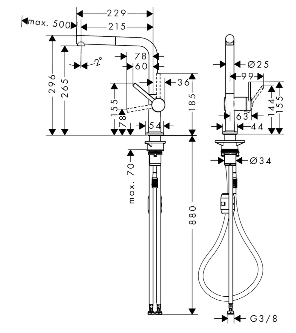 Hansgrohe Talis M54 72808340 Габаритные размеры