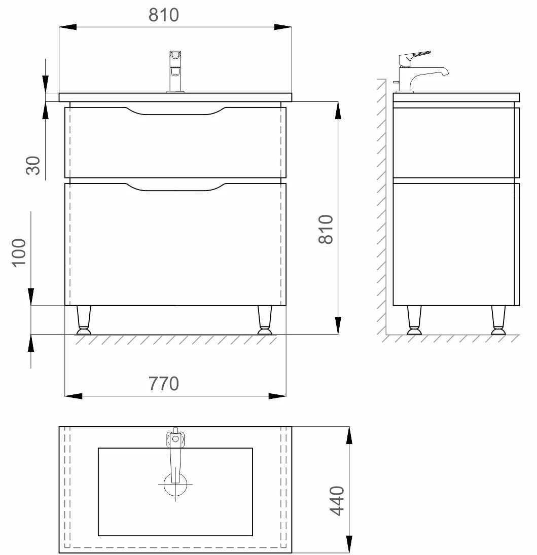 Sanwerk Алесса венге з умивальником Idea 80 см (MV0000875) Габаритні розміри