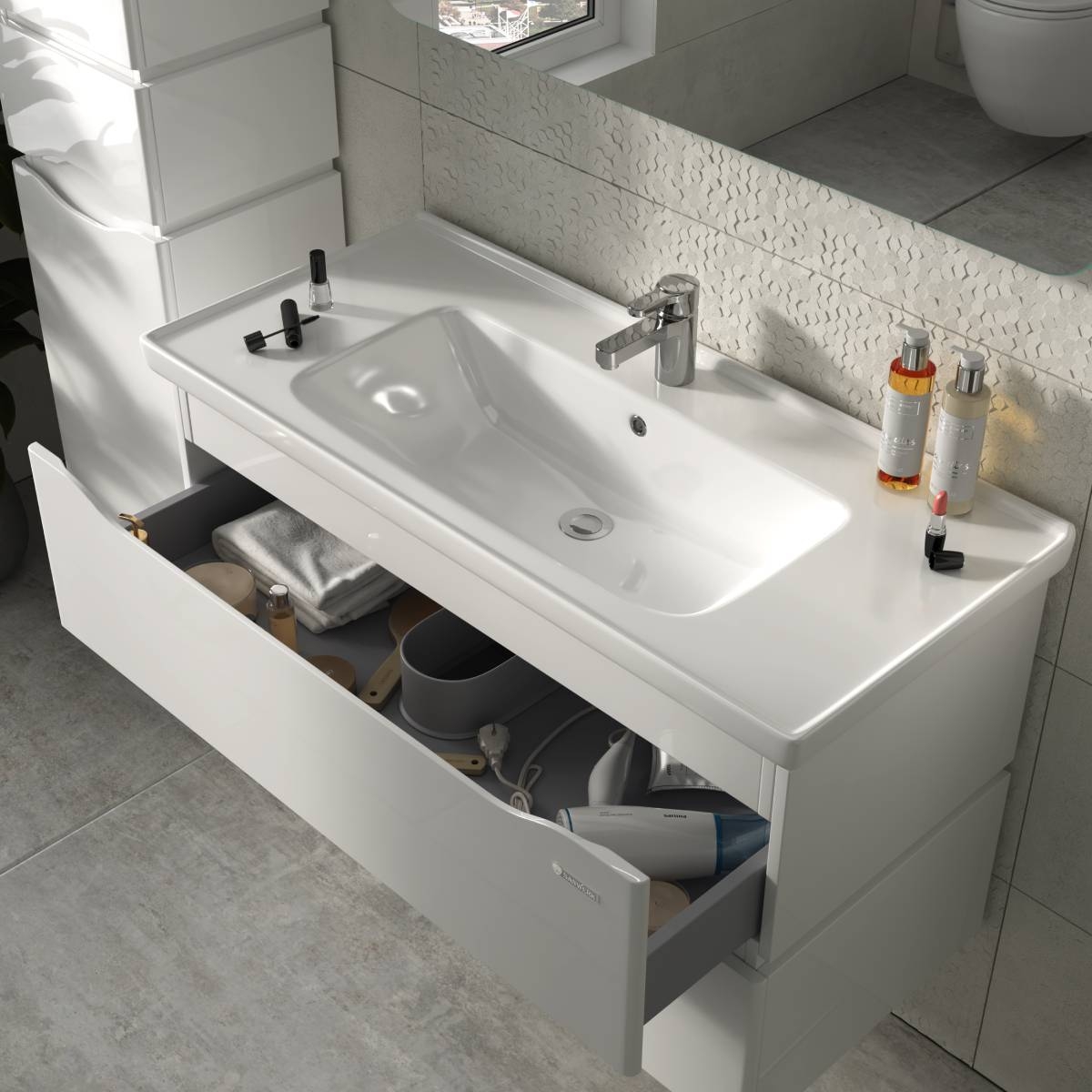 Тумба Sanwerk Алесса Air біла з умивальником Idea 100 см (MV0000898) ціна 17003 грн - фотографія 2