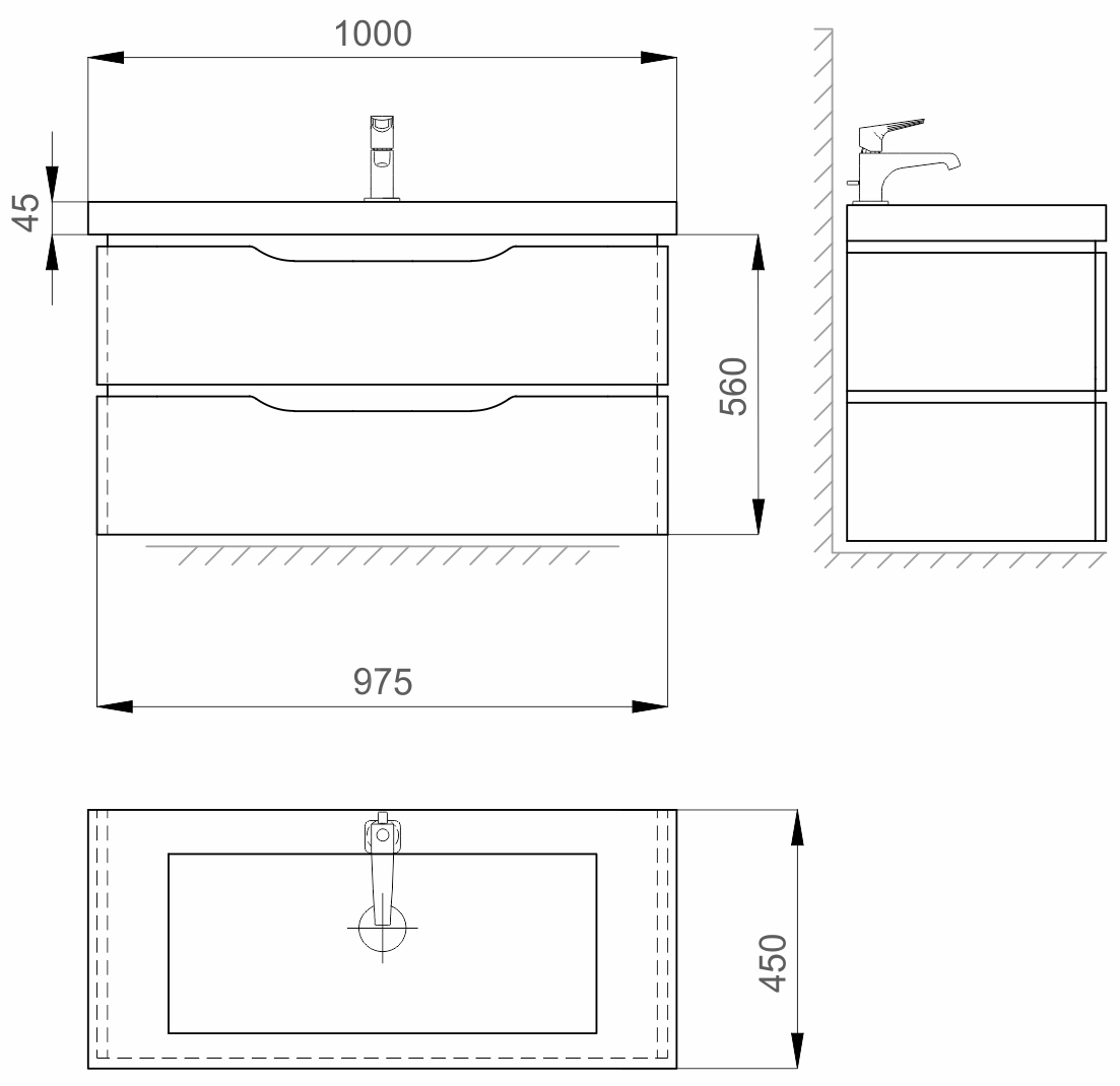 Sanwerk Алесса Air біла з умивальником Idea 100 см (MV0000898) Габаритні розміри