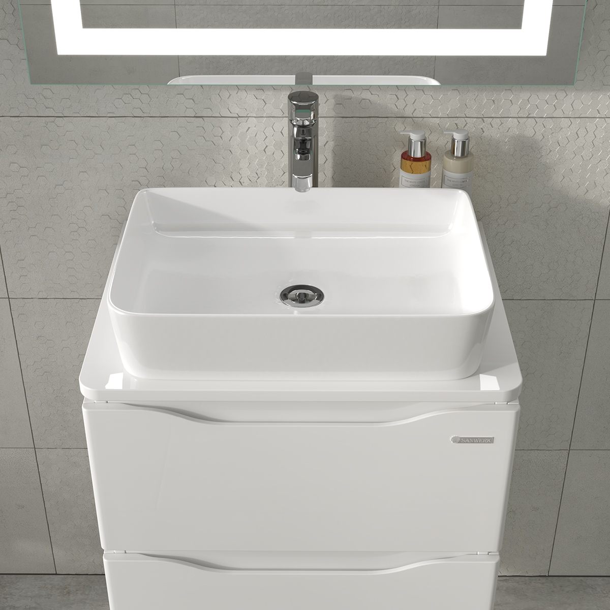 Тумба Sanwerk Алесса Air 60 біла з топ панеллю та умивальником Rapid 50x35 (MV0000899) ціна 12700 грн - фотографія 2