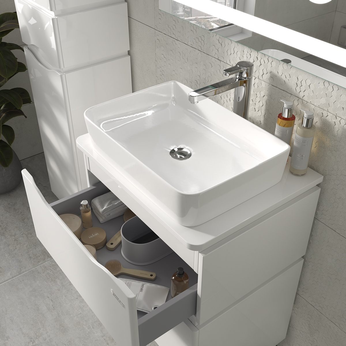 продаємо Sanwerk Алесса Air 60 біла з топ панеллю та умивальником Rapid 50x35 (MV0000899) в Україні - фото 4