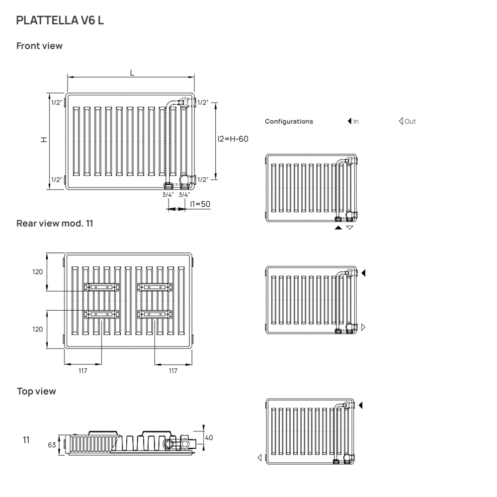 Delonghi Plattella V6 L тип 11 500x1200, 1283 Ват Габаритні розміри