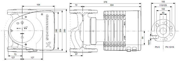 Grundfos MAGNA-1 50-150 F (99221337) Габаритні розміри