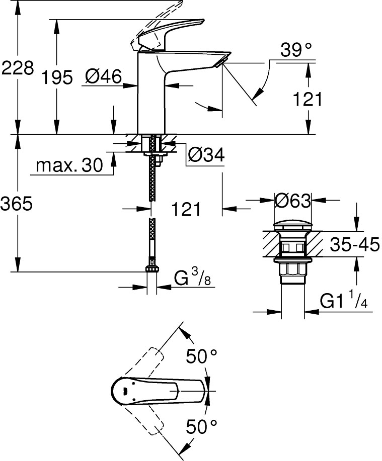 Grohe Eurosmart New M-Size 23923003 Габаритные размеры