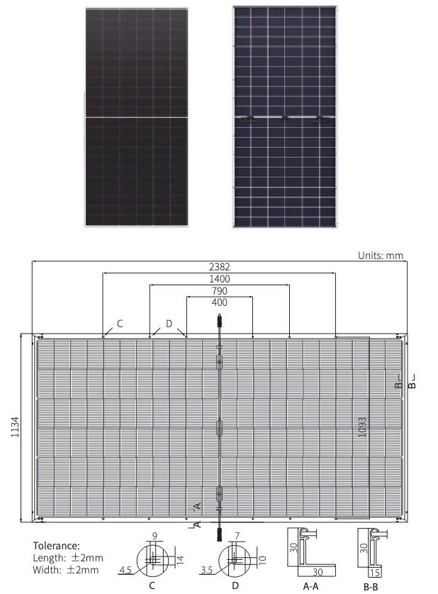 Longi Hi-MO 7 LR8-66HGD-610M Silver Frame Mono Bifacial Габаритные размеры