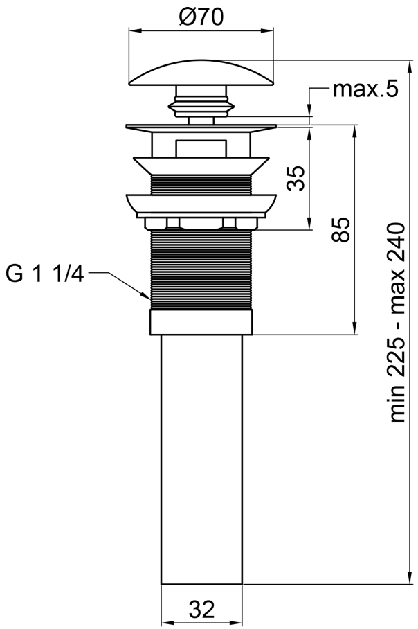 Qtap Pop-up 225х70х70 мм, White з переливом QT066PU02OW Габаритні розміри