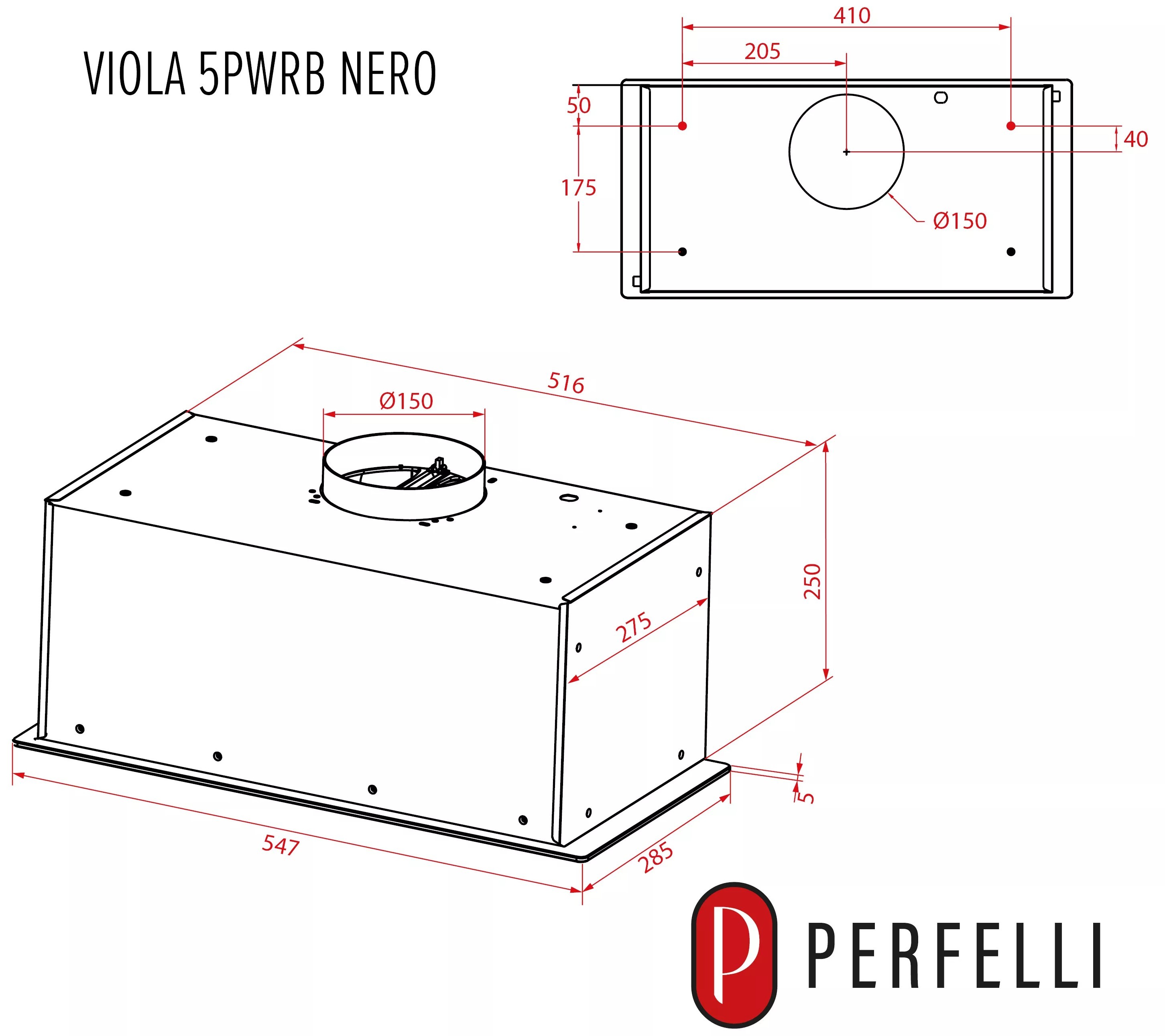 Perfelli Viola 5PWRB Nero Габаритные размеры