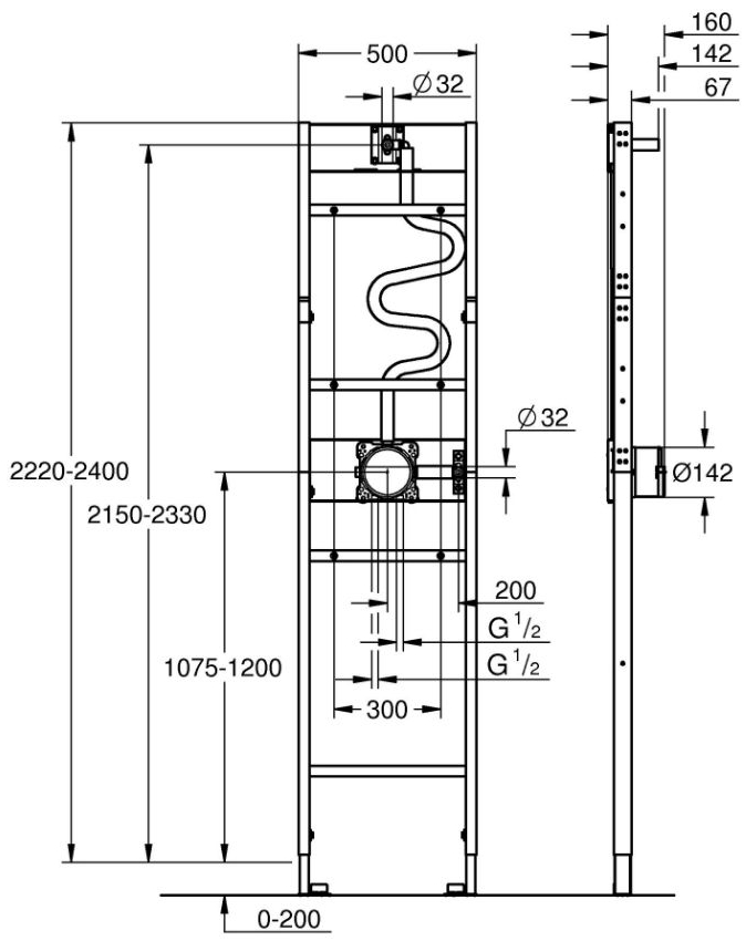 Grohe Rapido Shower Frame Mono 1039939990 Габаритні розміри