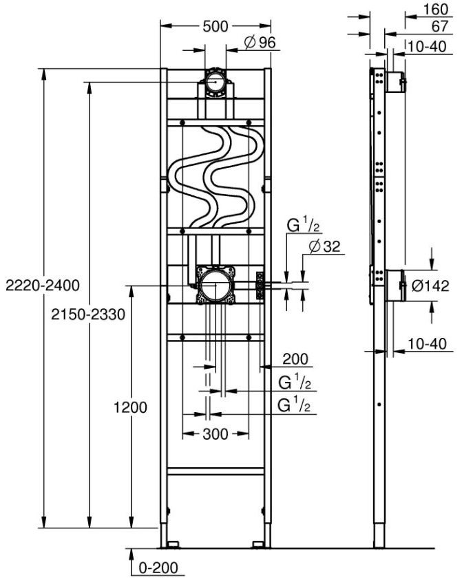Grohe Rapido Shower Frame Duo 1039949990 Габаритные размеры