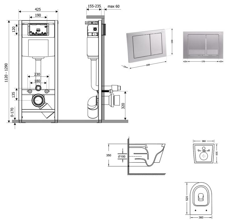 Q-tap Nest QT16335180W48206 Габаритные размеры