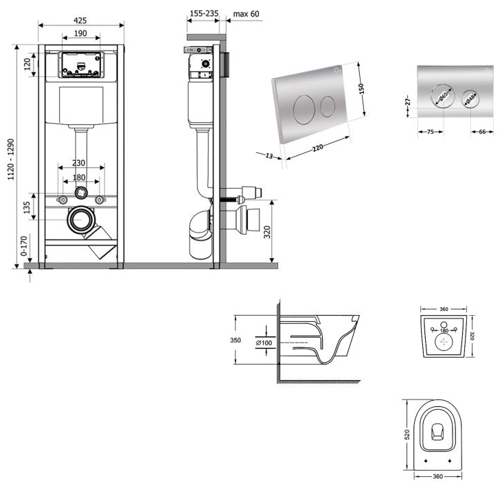 Q-tap Nest QT16335180W48203 Габаритные размеры