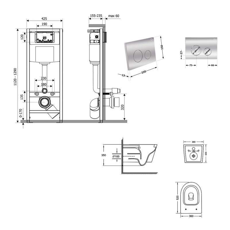 Q-tap Nest QT07335175W48201 Габаритные размеры