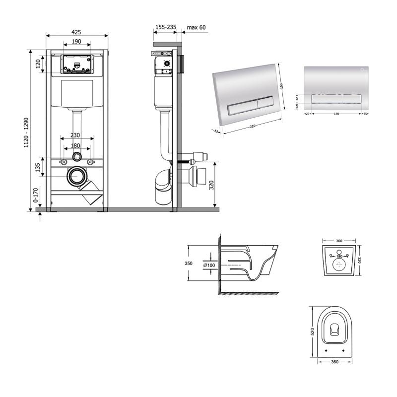 Q-tap Nest QT16335180W48200 Габаритні розміри