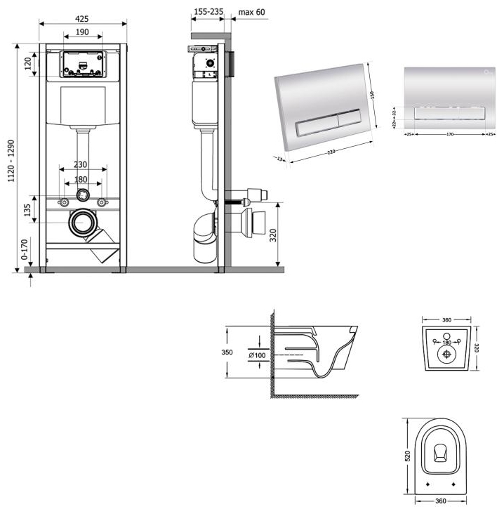 Q-tap Nest QT07335175W48198 Габаритные размеры